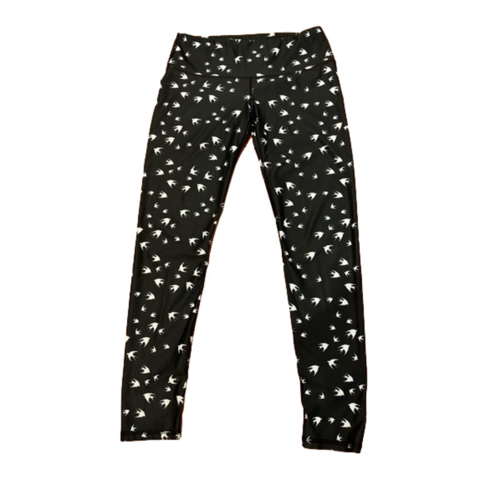 90s NOLI ACTIVE BLACK & WHITE SPARROW LEGGINGS W ALLOVER BIRD PRINT YOGO PANT L - Picture 4 of 6